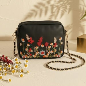 Crossbody Blossom Embroidered - Black